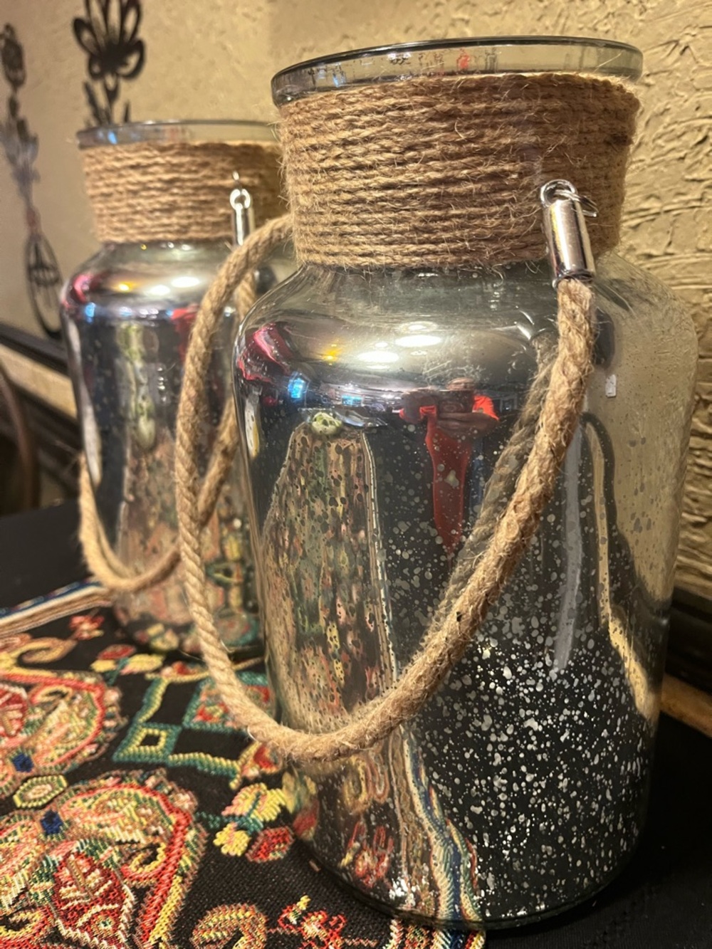 Set of 2 Mercury Glass Rope-Handled Lanterns - - Picture 5 of 11